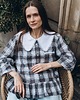 koszule damskie Lniana koszula upcyklingowa w kratę z dużym kołnierzem oversize 3
