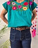 t-shirt damskie Bluzka ręcznie haftowana Bordado Turkusowa kwiaty ONE SIZE 1