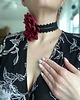 chokery Czarny koronkowy retro choker  z piękną bordową różą 4