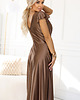 sukienki maxi damskie 411-14 CRYSTAL satynowa długa suknia z dekoltem - mocha mousse - XXXL 4