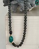 korale NASZYJNIK  z Labradorytu, turkusu, czarnego turmalinu i srebra -  MOC i Energia 1
