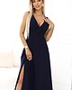 sukienki maxi damskie 634-1 MIRA elegancka sukienka maxi z kopertowym dekoltem - granatowa 2