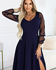 sukienki maxi damskie 640-3 LORETTA wyjątkowa długa sukienka z tiulowymi rękawami - granatowa 2