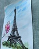 grafiki i ilustracje Paryż Francja wieża Eiffla miasta akwarela obraz balony pejzaż miejski 21x30 2