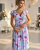 sukienki midi damskie 425-14 MATILDE Sukienka z dekoltem i krótkim rękawkiem - błękitna w kwiaty 1