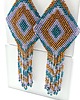 kolczyki szklane Złocisto - Turkusowe Romby z Kryształkami 2