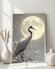 plakaty PLAKAT żuraw, japońska sztuka ścienna, księżyc ilustracja, sakura, japandi 1