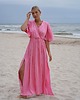 sukienki maxi damskie CS - Elegancka sukienka z rozcięciem Pink Pearl 3