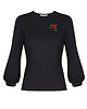 t-shirt damskie Czarna bluzka z różą i bufkami 1