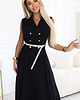 sukienki midi damskie 596-3 Elegancka szmizjerka midi ze złotymi guzikami i paskiem - CZARNA 1